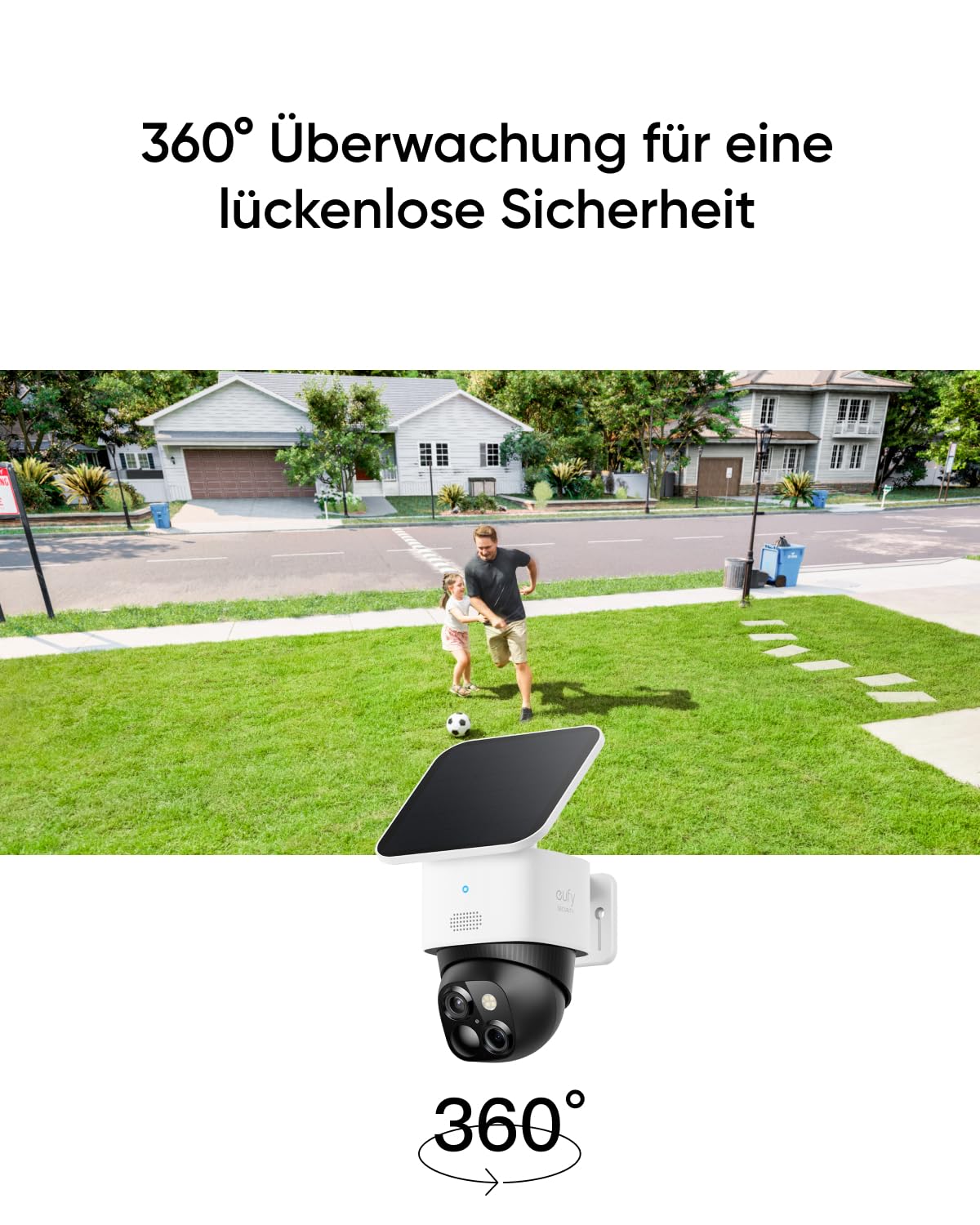 eufy Security SoloCam S340, Kamera Überwachung Aussen, 360°-Überwachung, Keine Toten Winkel, Überwachungskamera Aussen Akku, Solar, 2,4GHz WLAN, Gebührenfreie Nutzung, HomeBase 3 kompatibel