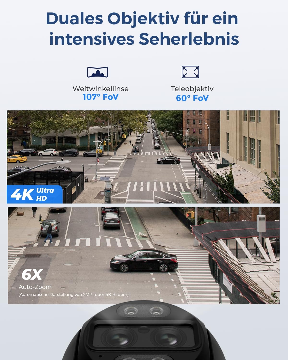 Reolink 4K 8MP PTZ PoE Überwachungskamera Außen mit Dual-Objektiv, 6X Hybridzoom, 355°/90° Schwenkbar, Auto-Tracking, Farbnachtsicht, Personen-/Fahrzeug-/Tiererkennung, 2-Wege-Audio, TrackMix PoE