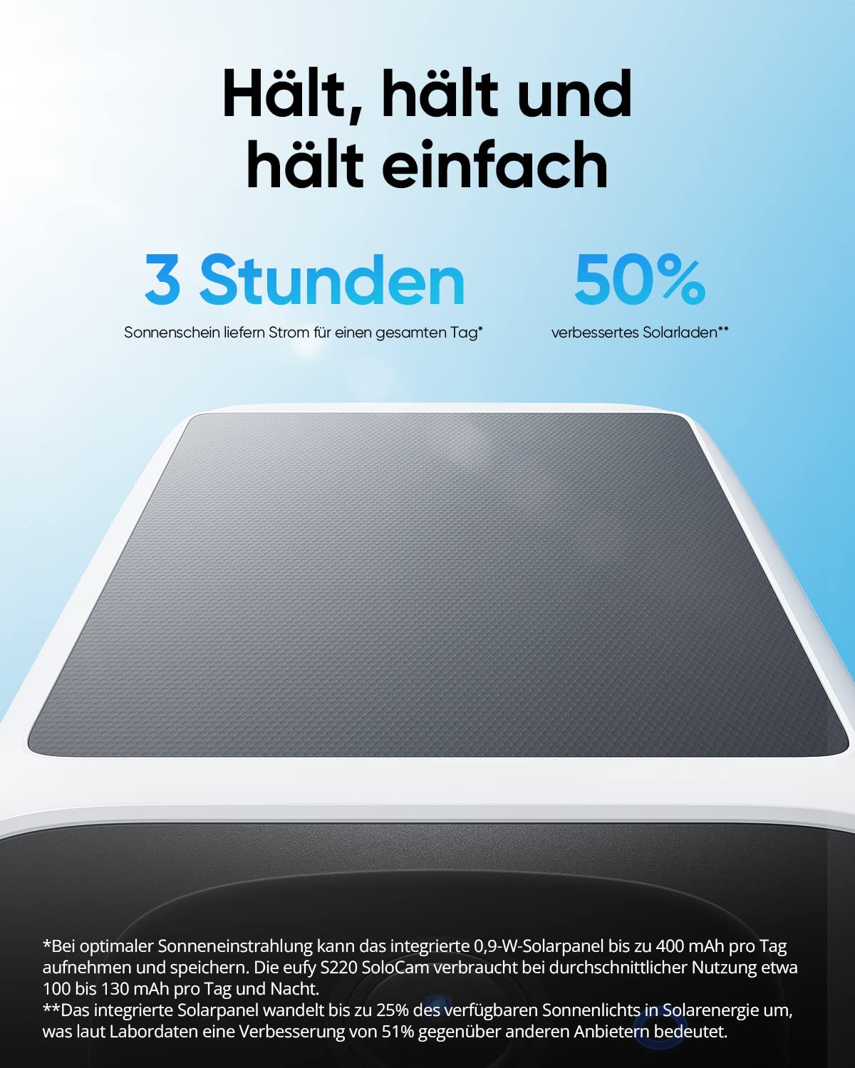 eufy Security SoloCam S220, Kamera Überwachung Aussen, 2K Auflösung, Überwachungskamera Aussen Akku, Solar, 2,4GHz WLAN, Ohne ABO, Ohne Monatliche Kosten, Gebührenfreie Nutzung