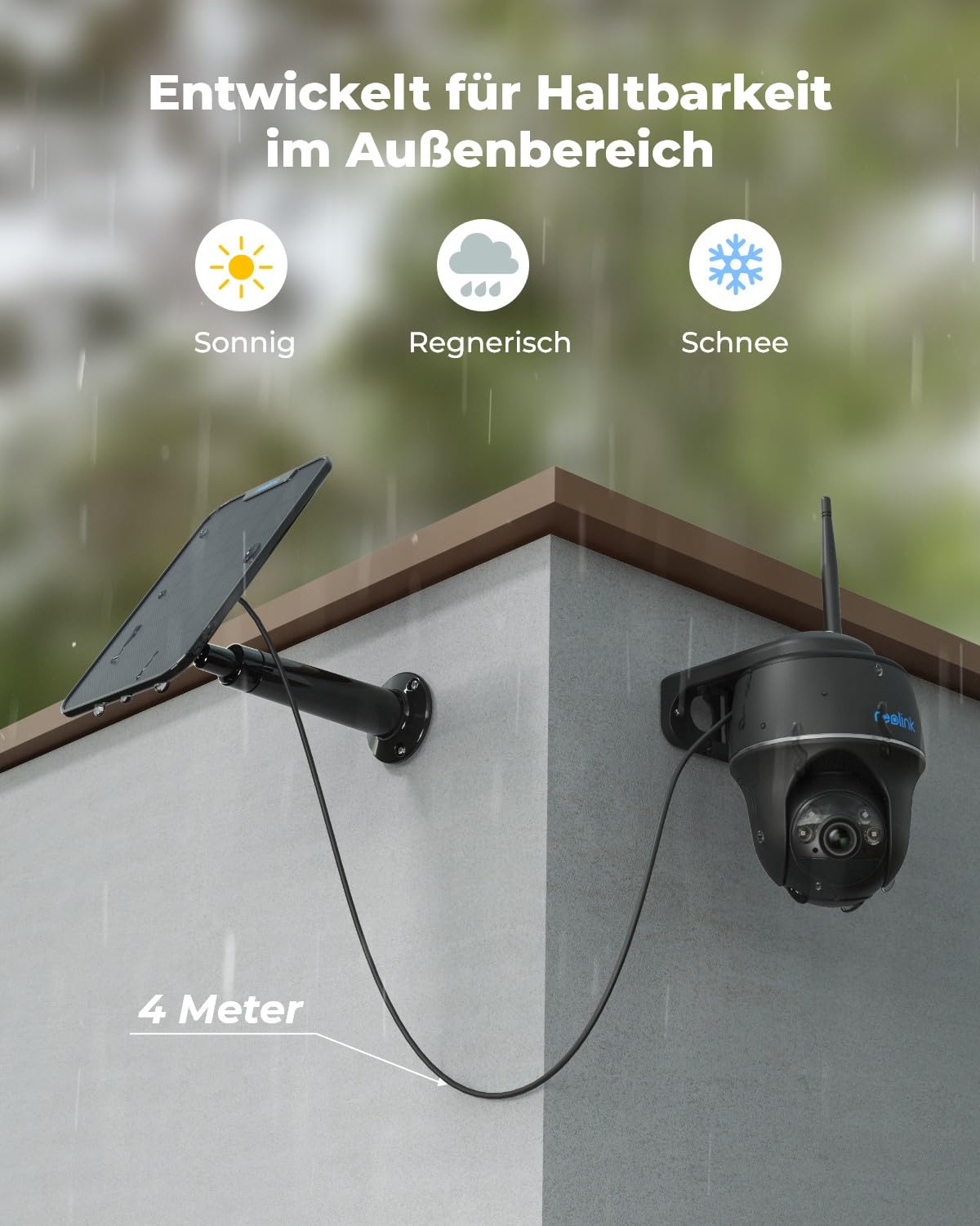 Reolink 5MP Solar Überwachungskamera Akku, 355°/140° Schwenkbar WLAN Kamera Outdoor Kabellos 2, 4/5GHz WiFi, Farbnachtsicht, Personen/Auto/Tiererkennung, Standalone, Argus PT(Schwarz)+Solarpanel