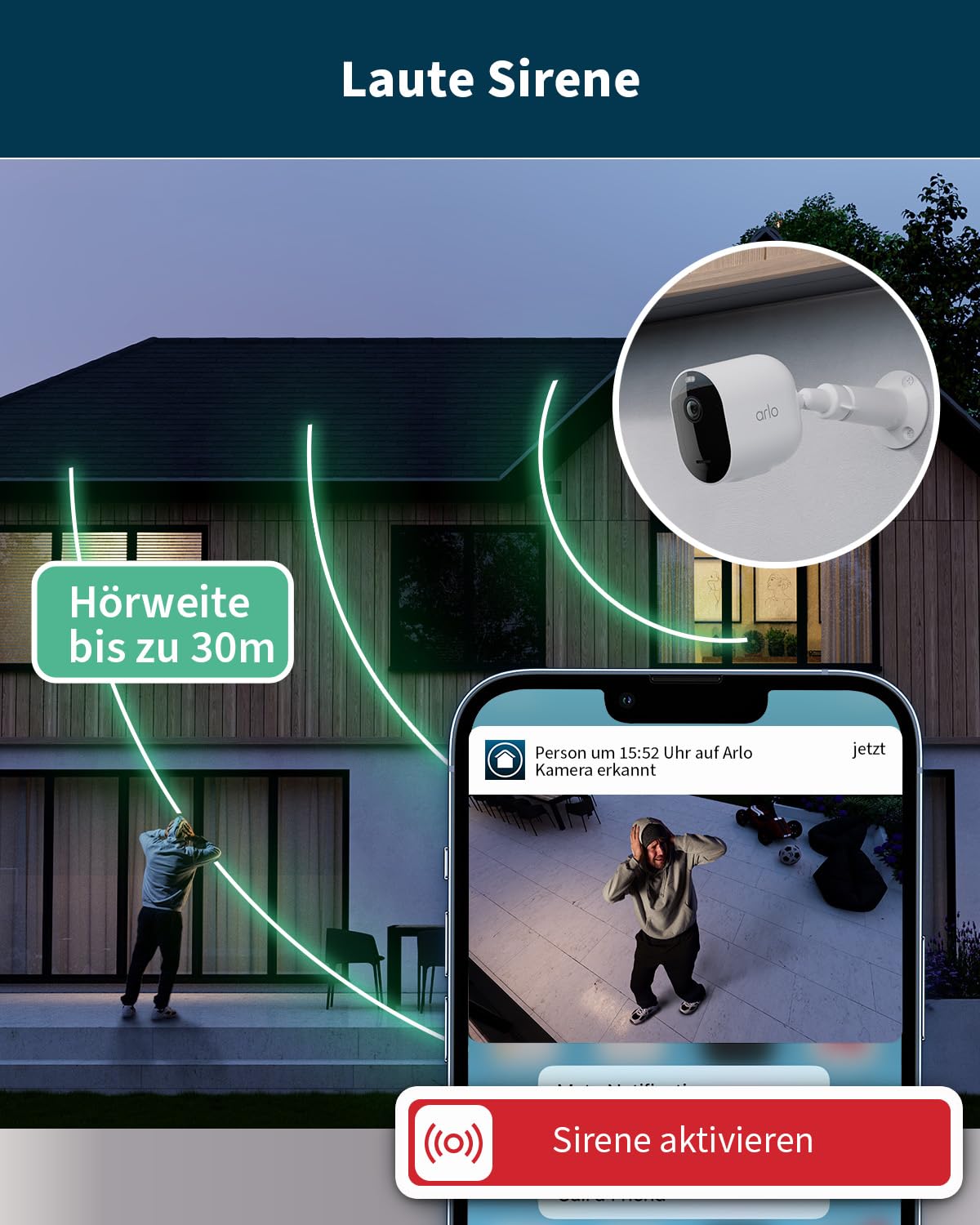 Arlo Pro 5 Überwachungskamera Aussen WLAN, 2K+ HDR Video, Kabellos, Verbesserte Farbnachtsicht, 160° Blickwinkel, Spotlight, 2-Wege Audio, Alarm Sirene Secure Testzeitraum, Weiß