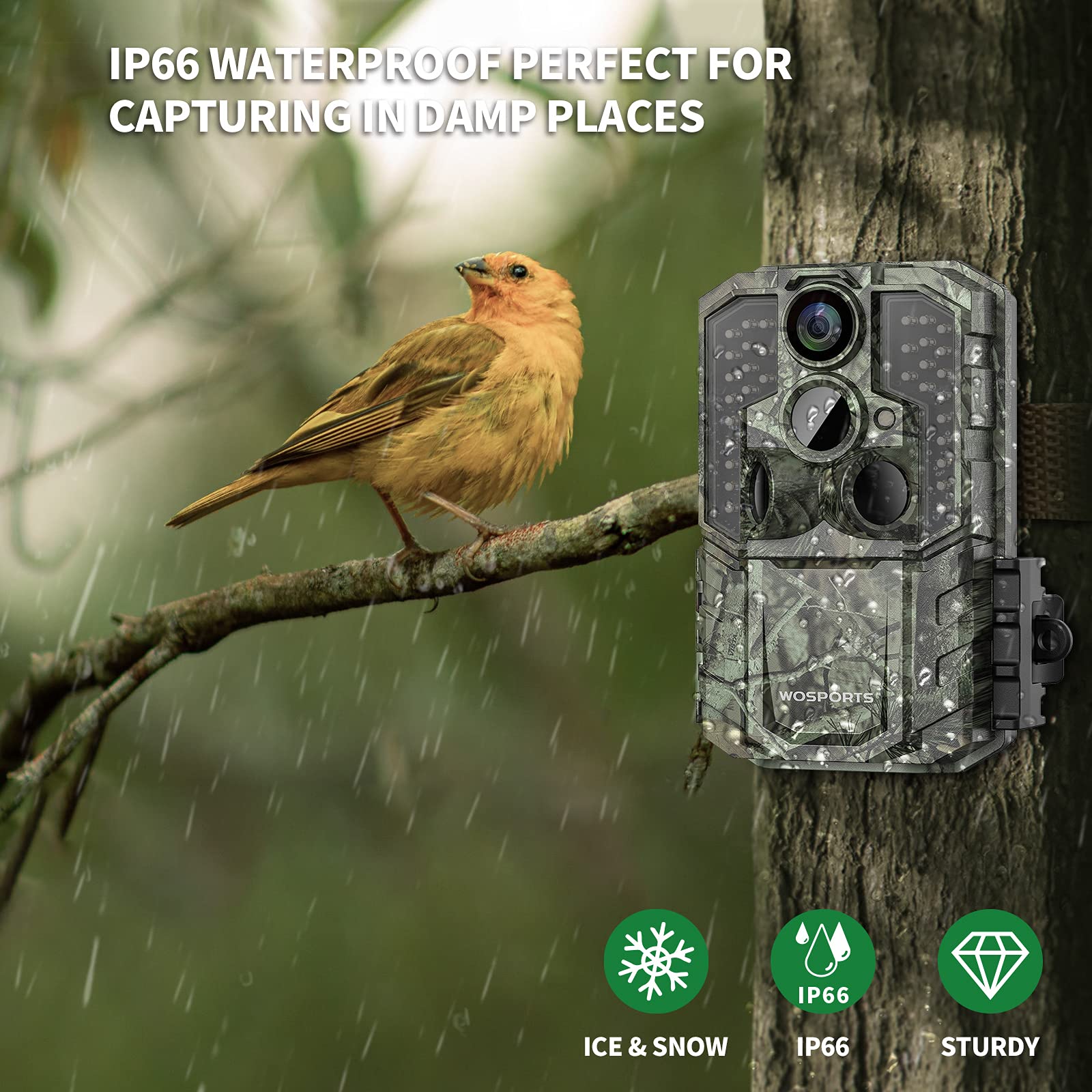 WOSPORTS Trail Camera,48MP 4K 0.2S Trigger Motion Activated,Game Hunting Camera with Night Vision IP66 Waterproof 2.0''LCD 120°Wide Camera Lens for Outdoor Scouting Wildlife Monitoring Home Security