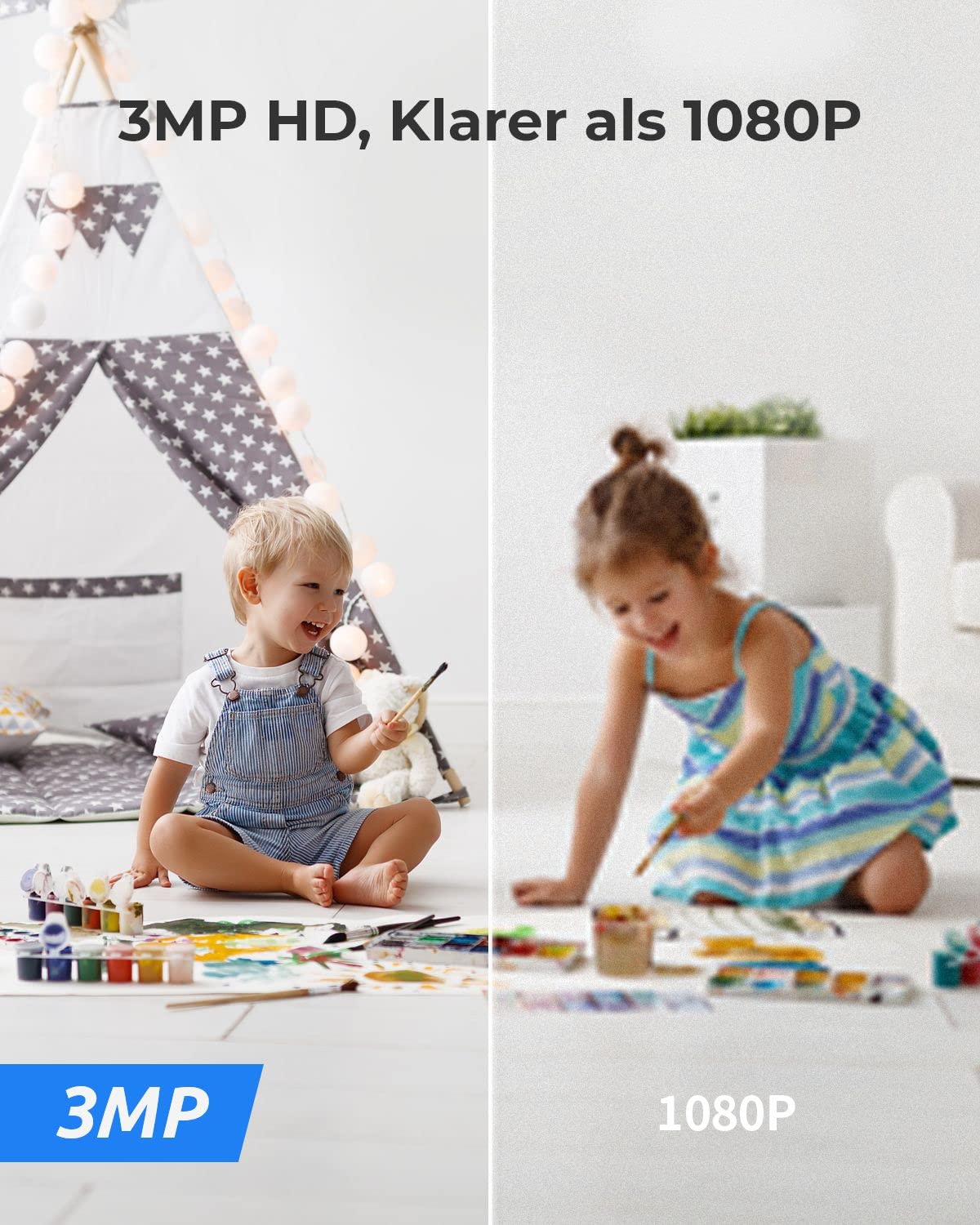 Reolink WLAN IP Kamera Indoor Schwenkbar, 2K 3MP Hund Haustier Indoor Kamera, 2,4 GHz WLAN Überwachungskamera Innen, Zwei-Wege-Audio, Baby Monitor mit Personen-/Haustiererkennung, E1