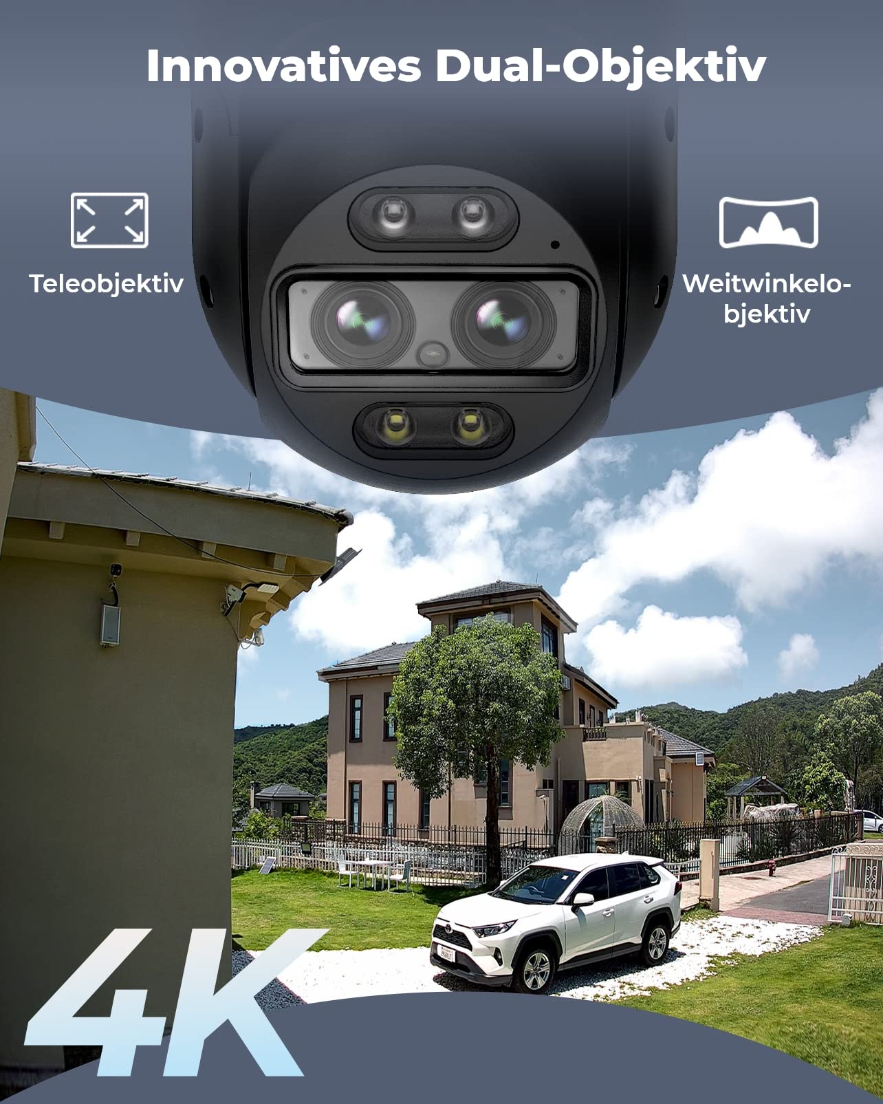 Reolink 4K 8MP Wi-Fi 6 PTZ Überwachungskamera Aussen mit Dual-Objektiv, Auto-Tracking, Smarte Personen-/Fahrzeug-/Haustiererkennung, 6X Hybrid-Zoom, Farbnachtsicht, 2-Wege-Audio, Trackmix WiFi