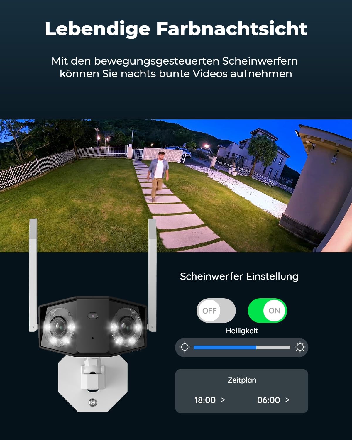 Reolink 4K Dual-Lens WLAN Überwachungskamera Aussen, 180° Ultra-Weitwinkel, Person-/Fahrzeug-/Haustier-Erkennung, 2,4/5 GHz WiFi, Farbnachtsicht, 2-Wege-Audio, Duo 2 WiFi