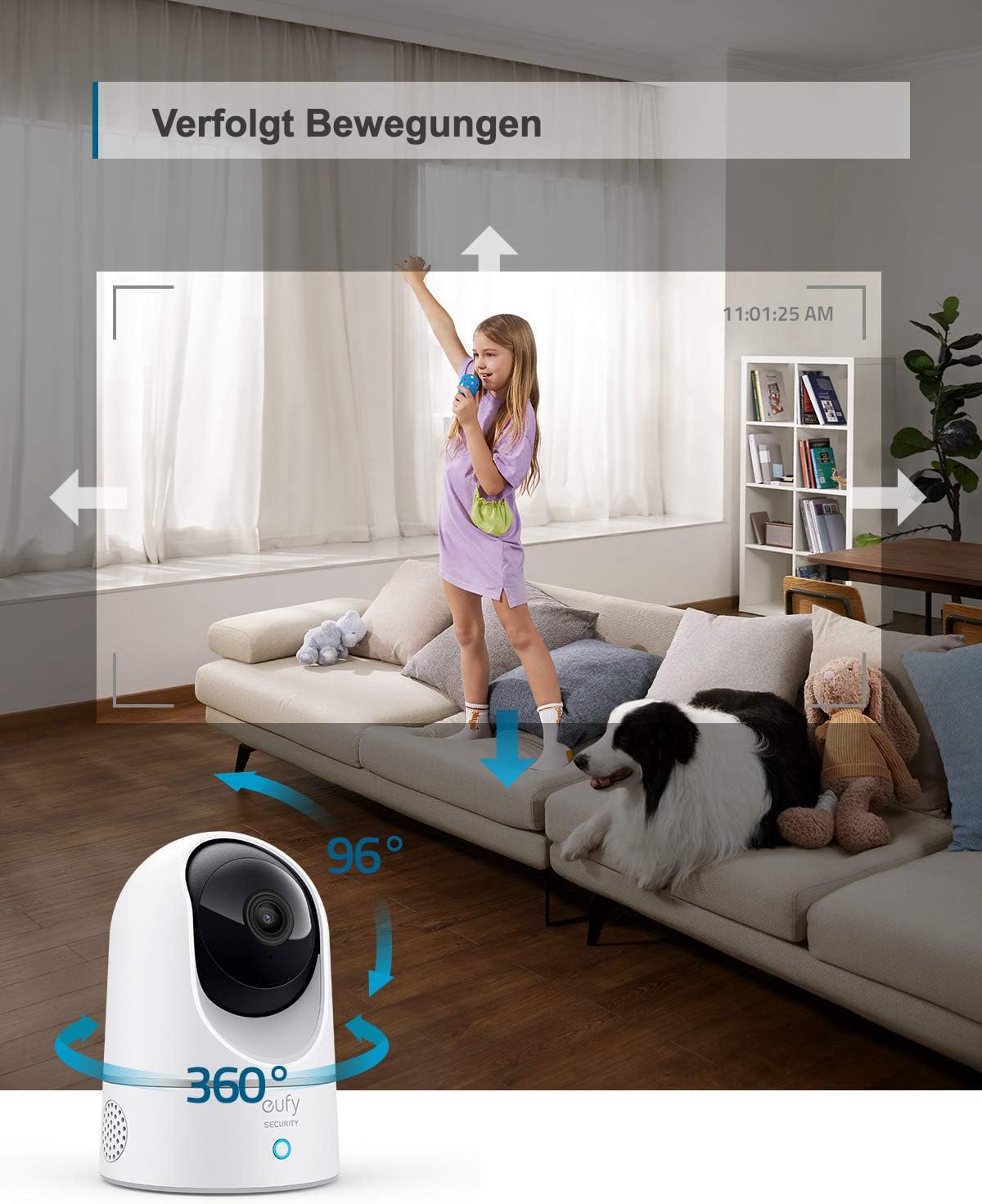 eufy Security Indoor Cam E220, 2K Überwachungskamera Innen, WLAN, Schwenkbar, Kameraüberwachung Innen, mit Nachtsicht, Personen- & Haustiererkennung, Bewegungsverfolgung, HomeBase 3 Kompatibel