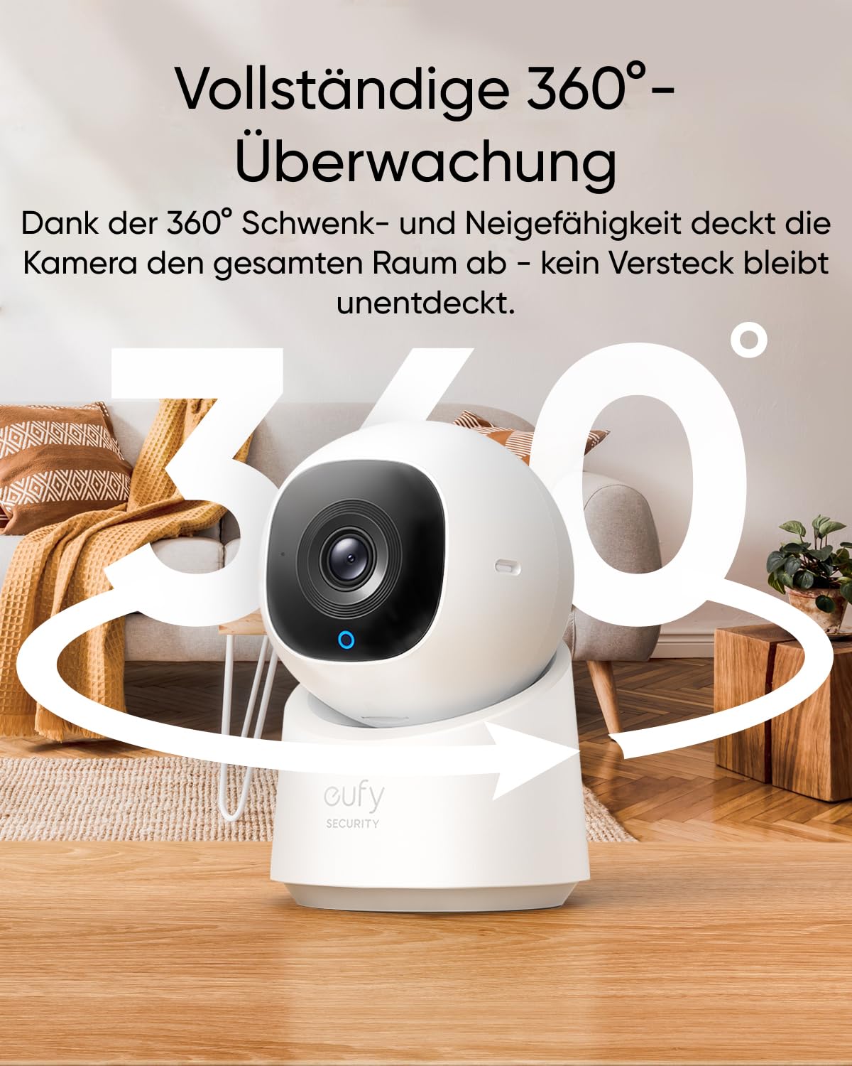 eufy Security Indoor Cam C210, 1080p Überwachungskamera Innen, WLAN, Schwenkbar, 360-Grad Kameraüberwachung Innen, mit Nachtsicht, KI für Personen, Haustiere & Bewegungsverfolgung, Indoor Kamera