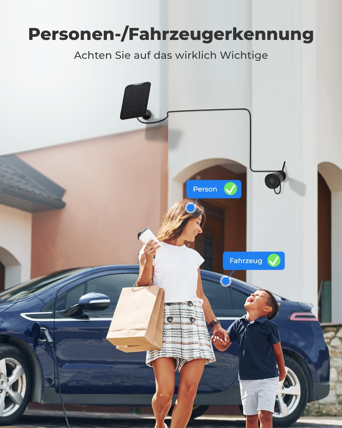 Reolink 2K 3MP Überwachungskamera Aussen Akku, Solar WALN IP Kamera Outdoor mit Person/Fahrzeugerkennung, PIR-Bewegungsmelder, 2,4GHz WiFi, IR-Nachtsicht, 2-Wege-Audio, Argus Eco(Schwarz) + Solarpanel