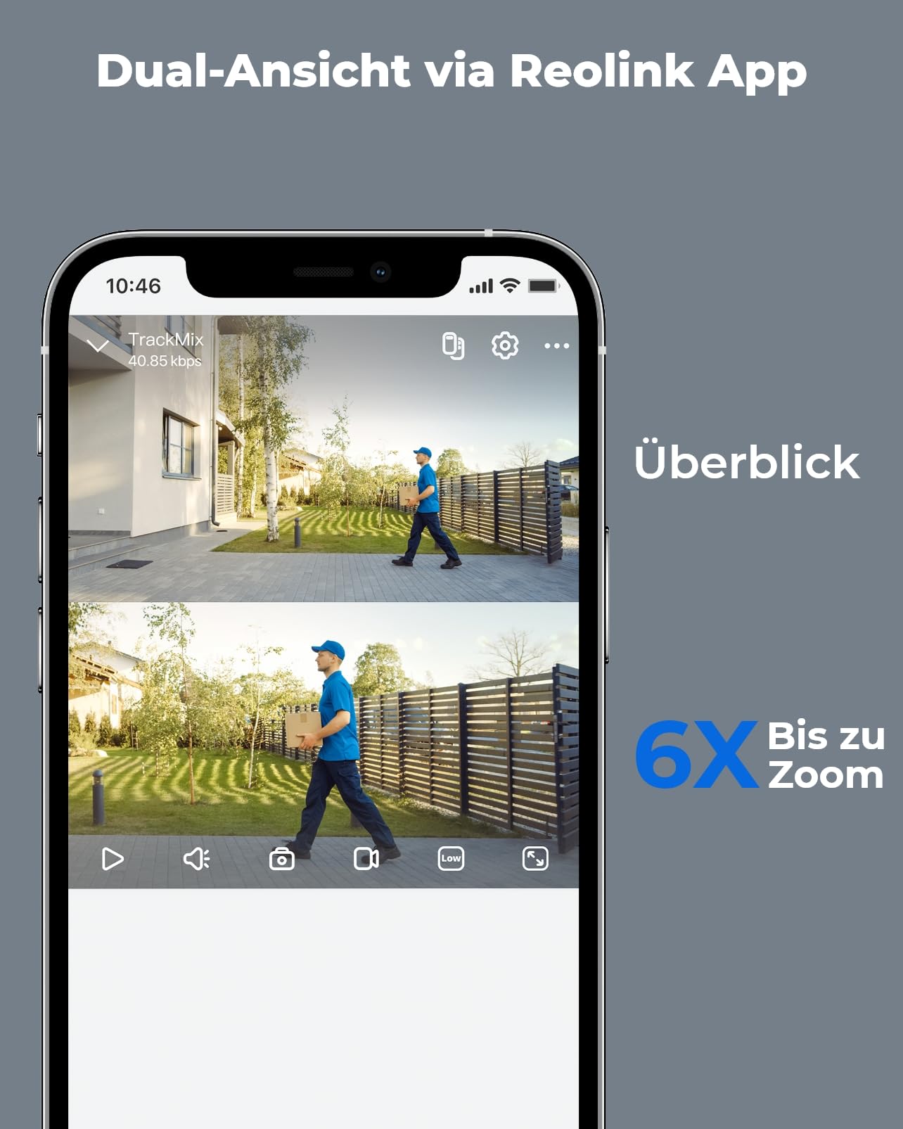 Reolink 4K 8MP Wi-Fi 6 PTZ Überwachungskamera Aussen mit Dual-Objektiv, Auto-Tracking, Smarte Personen-/Fahrzeug-/Haustiererkennung, 6X Hybrid-Zoom, Farbnachtsicht, 2-Wege-Audio, Trackmix WiFi