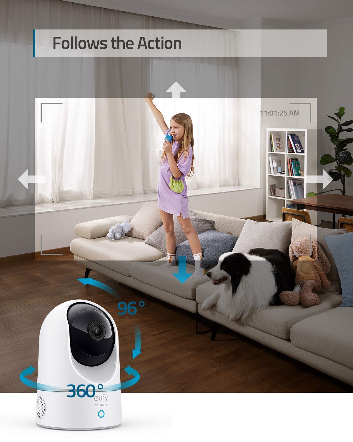 eufy Security Indoor Cam E220, 2K Überwachungskamera, Schwenk-Neige-Sicherheitskamera, WLAN, Personenerkennung, Nachtsicht, Bewegungssensor, HomeBase Nicht kompatibel(Generalüberholt)