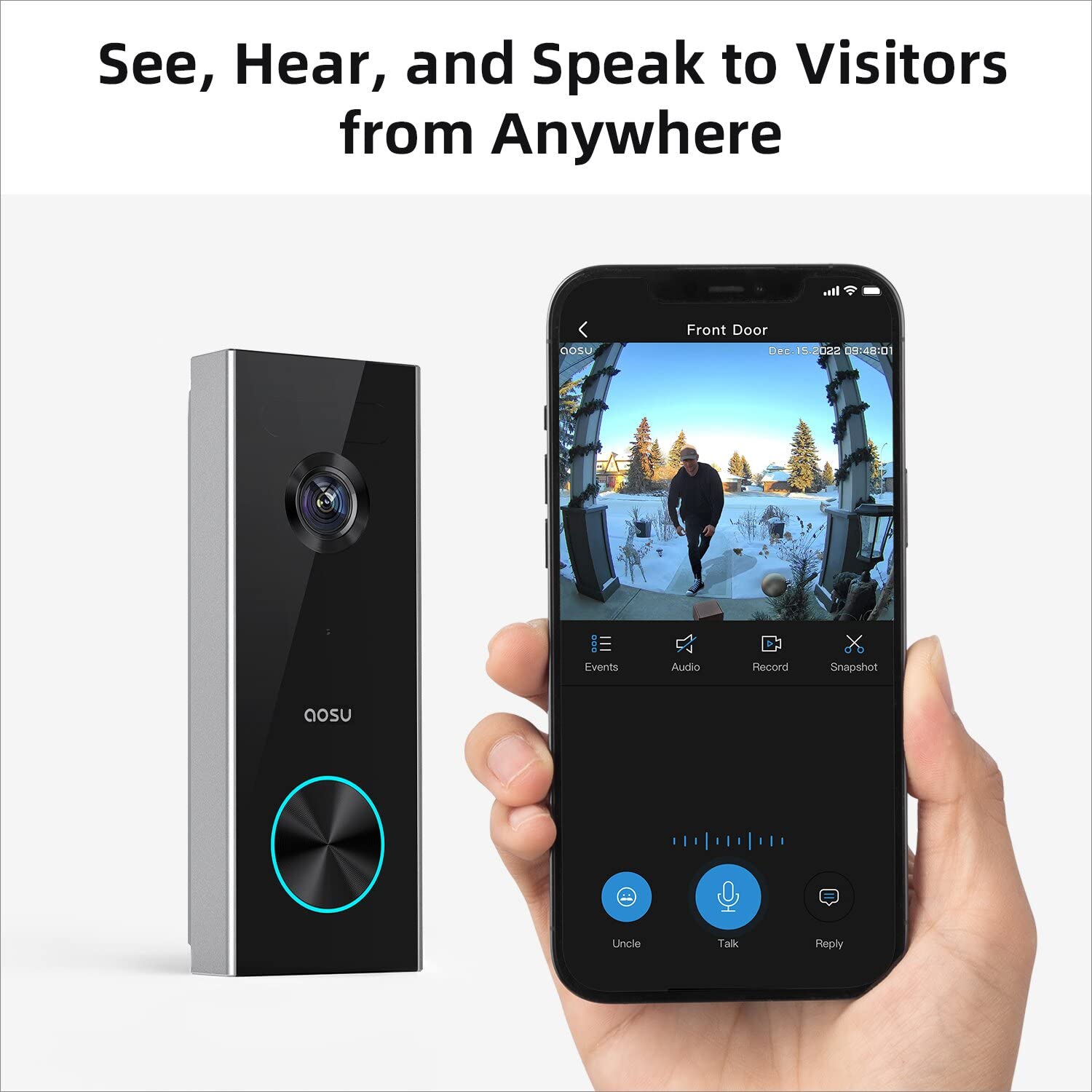 AOSU Doorbell Camera Wireless, Battery-Powered Video Doorbell with Chime, 2K Resolution, No Monthly Fees, 166° Ultra Wide Angle, 180-Day Battery Life, AI Detection, Work with Alexa & Google Assistant