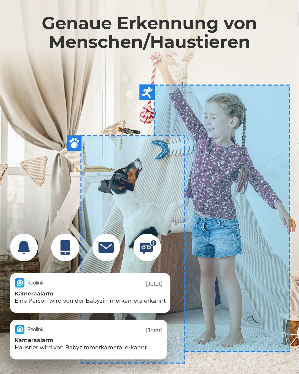 Reolink WLAN IP Kamera Indoor Schwenkbar, 2K 3MP Hund Haustier Indoor Kamera, 2,4 GHz WLAN Überwachungskamera Innen, Zwei-Wege-Audio, Baby Monitor mit Personen-/Haustiererkennung, E1