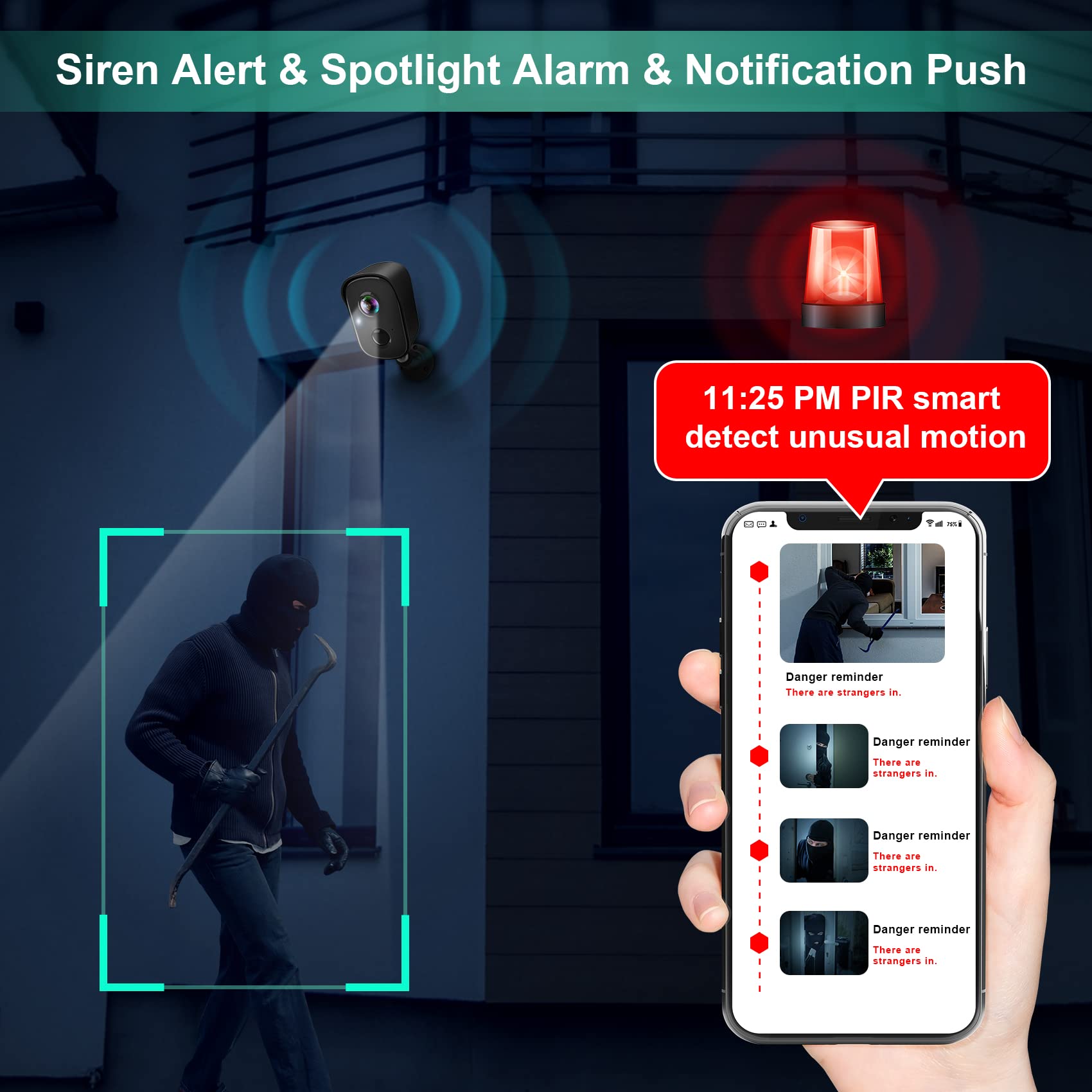 Security Cameras Wireless Outdoor, 2K Battery Powered AI Motion Detection Spotlight Siren Alarm WiFi Surveillance Indoor Home Camera, Color Night Vision, 2-Way Talk, Waterproof, Cloud/SD Storage