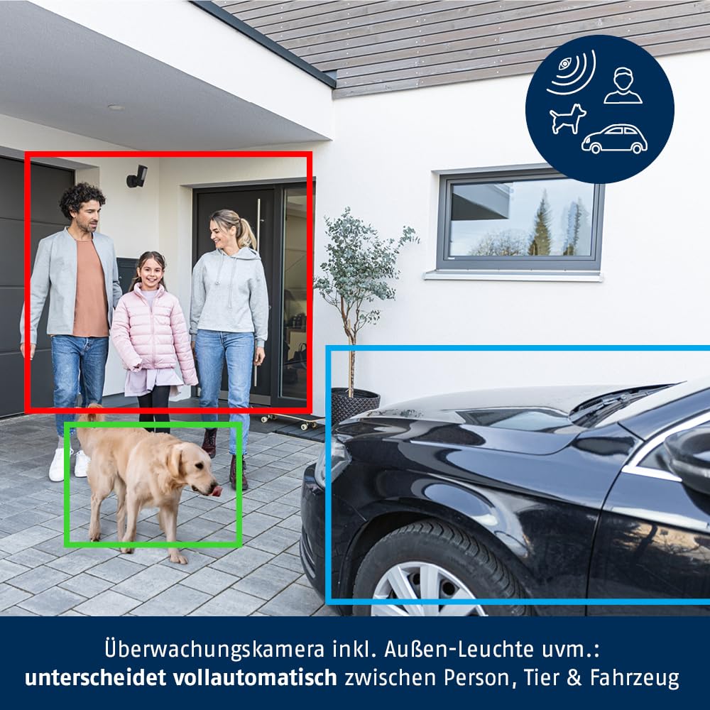 ABUS WLAN Licht Außen-Kamera (PPIC46520) – Smarte Überwachungskamera mit Außenleuchte, Personenerkennung, Tiererkennung, Autoerkennung, indiv. Push-Benachrichtigung, 2-Wege-Audio, Speicherkarte & App