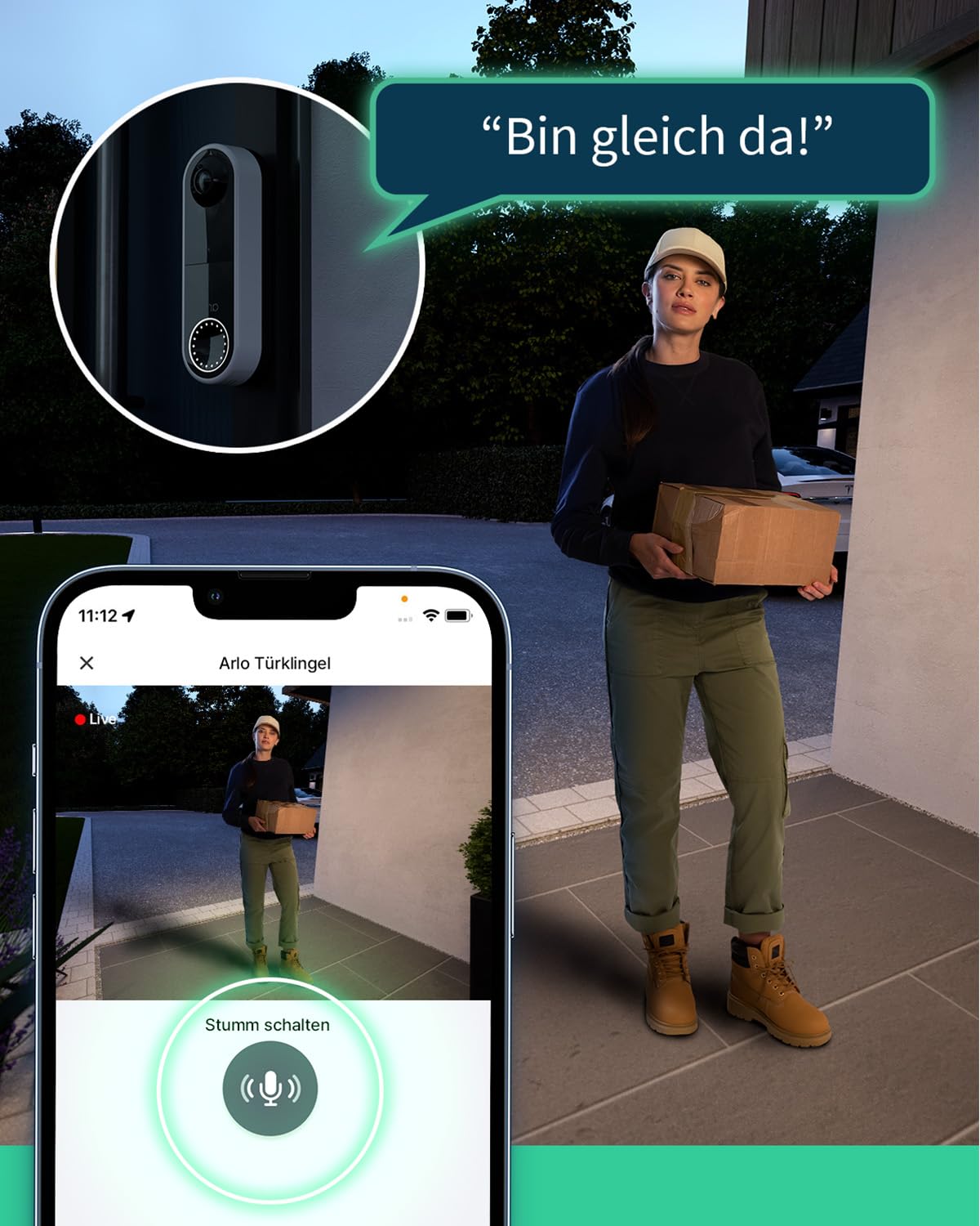 Arlo Kabellose Video Türklingel, 1080p HD Doorbell, RedDot Design Gewinner, 180° Großes Sichtfeld, WLAN, Bewegungsmelder, 2-Wege-Audio, Sirene, Nachtsicht + mit Arlo Secure Testzeitraum, Weiß