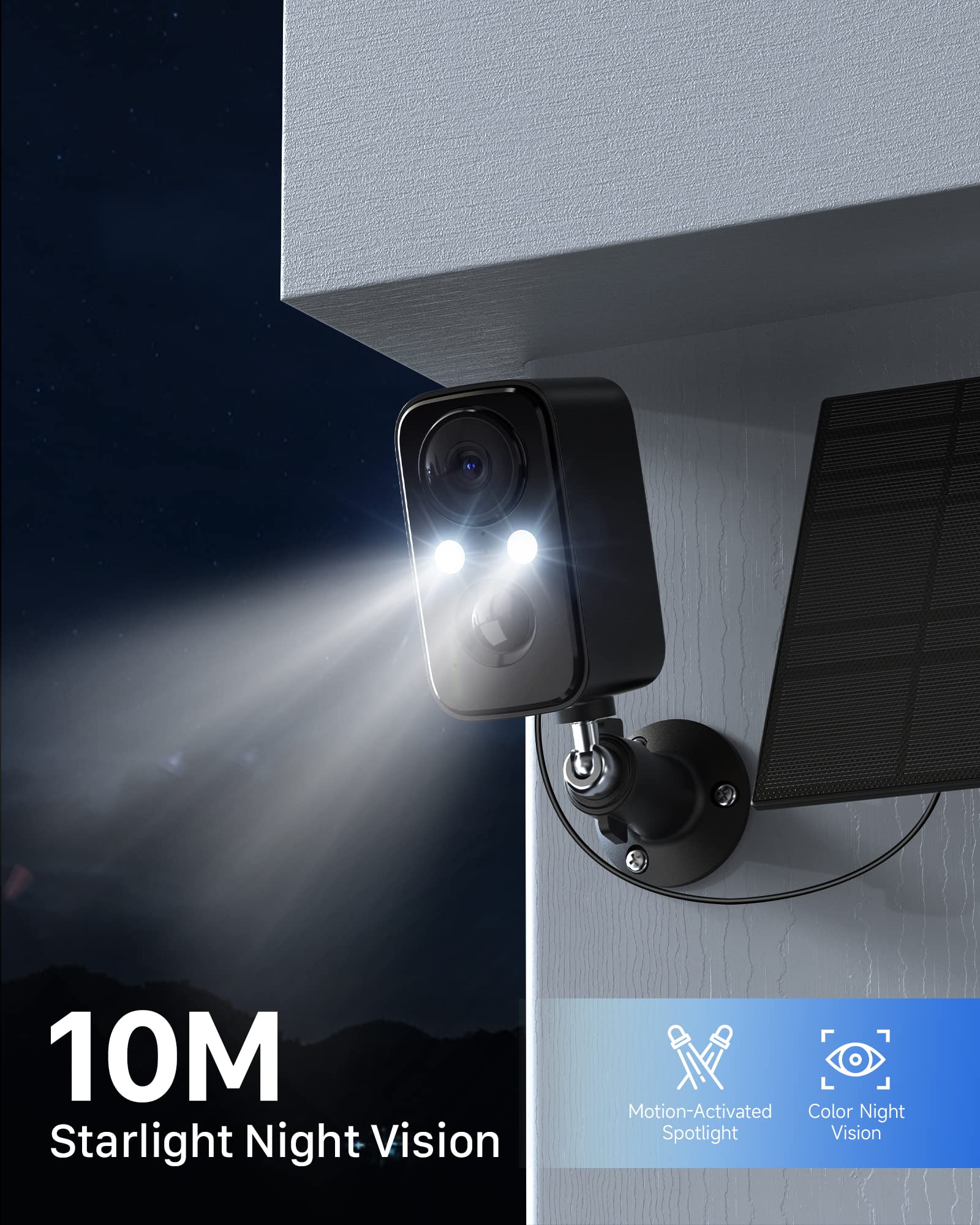 IHOXTX Security Cameras Wireless Outdoor: Cameras for Home Security WiFi Camera with Solar Panel Battery Powered Surveillance System Kit Motion Sensor Alarm Floodlight Night Vision IP66 Waterproof