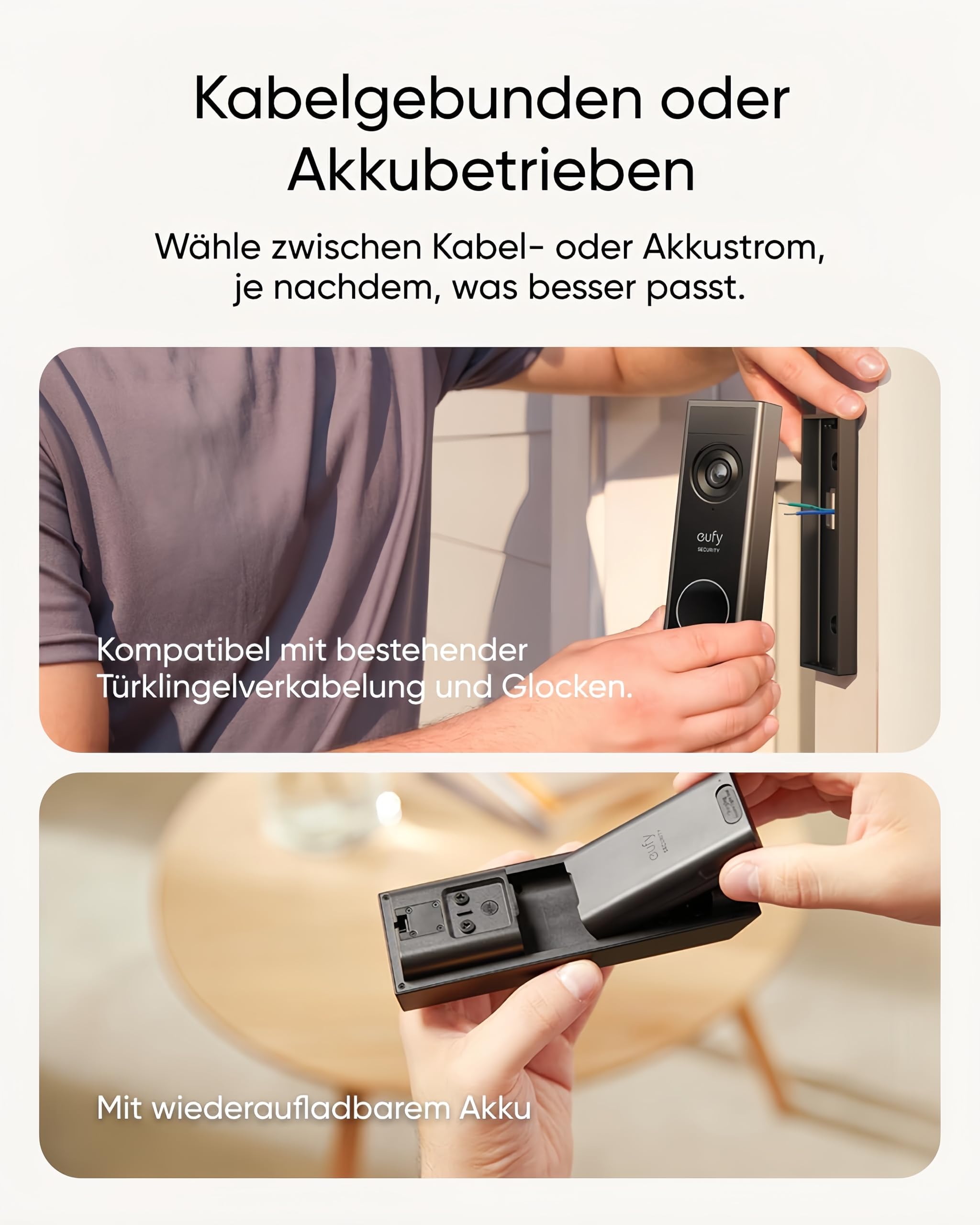 eufy Security Video türklingel E340, Dual türklingel mit Kamera mit Paketerkennung, 2K Full HD Farb-Nachtsicht, Kabel- oder Akkubetrieben, kompatibel mit HomeBase S380, Gebührenfreie Nutzung