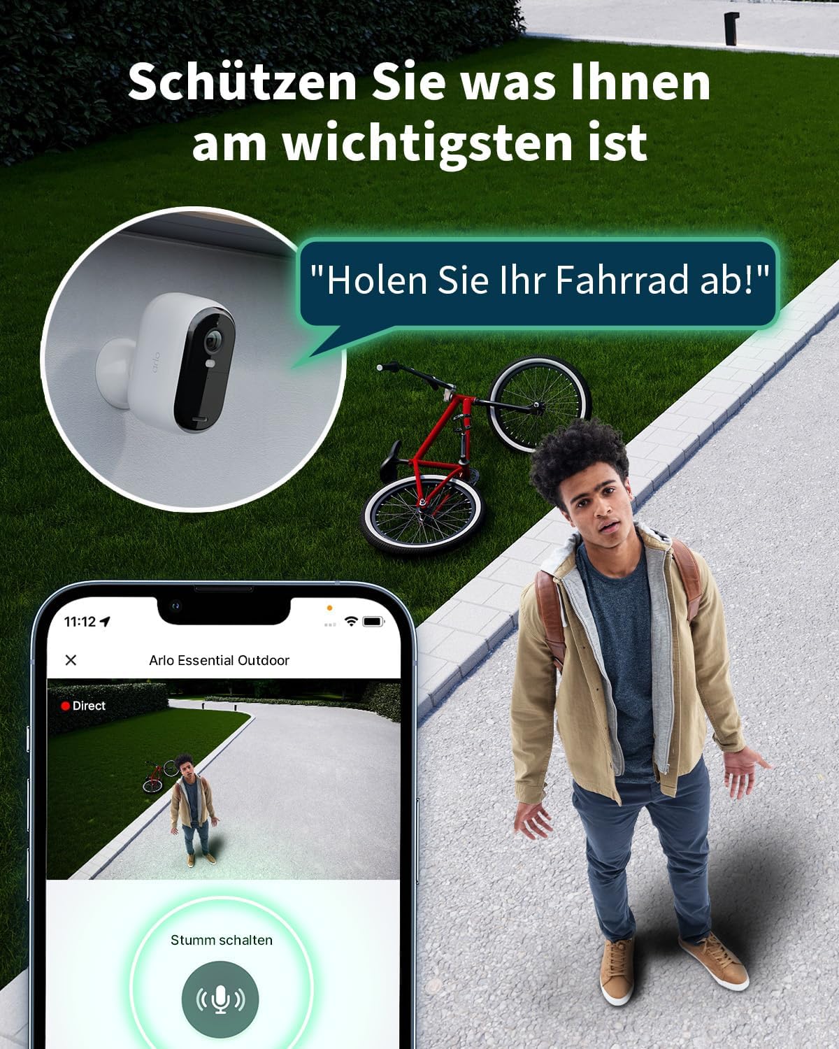 Arlo Essential 2 XL Überwachungskamera Aussen WLAN, Bis Zu 2 Jahre Schutz, Kabellos, 2K HD Video, Farbnachtsicht, Licht, Bewegungsmelder, Sirene, 2-Wege Audio + Arlo Secure Plan Testzeitraum, Weiß