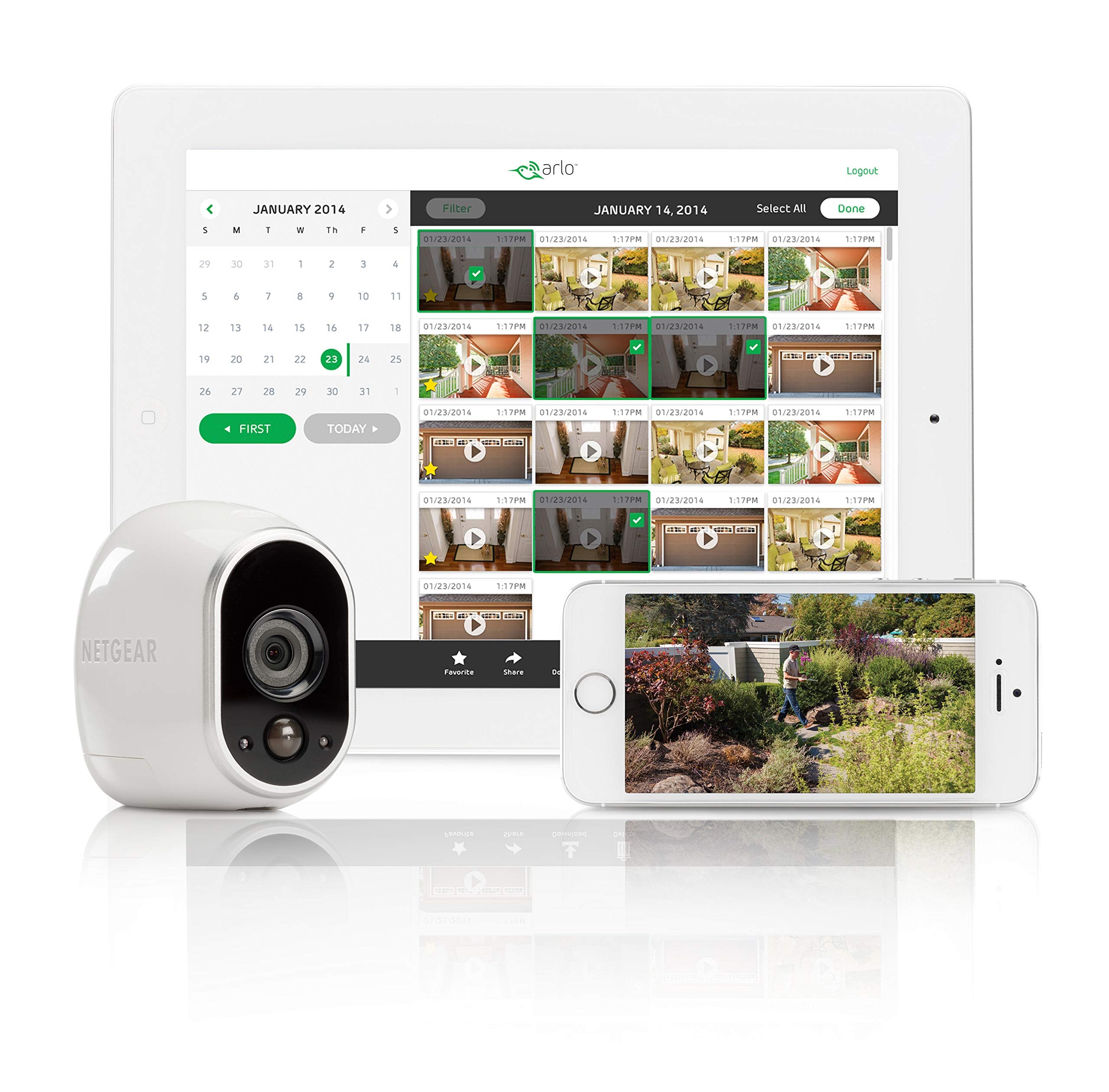 Arlo HD WLAN Überwachungskamera, 2er Set, kabellos, Innen / Aussen, Bewegungsmelder, Nachtsicht, Smart Home, CCTV, wetterfest, VMS3230, Weiß