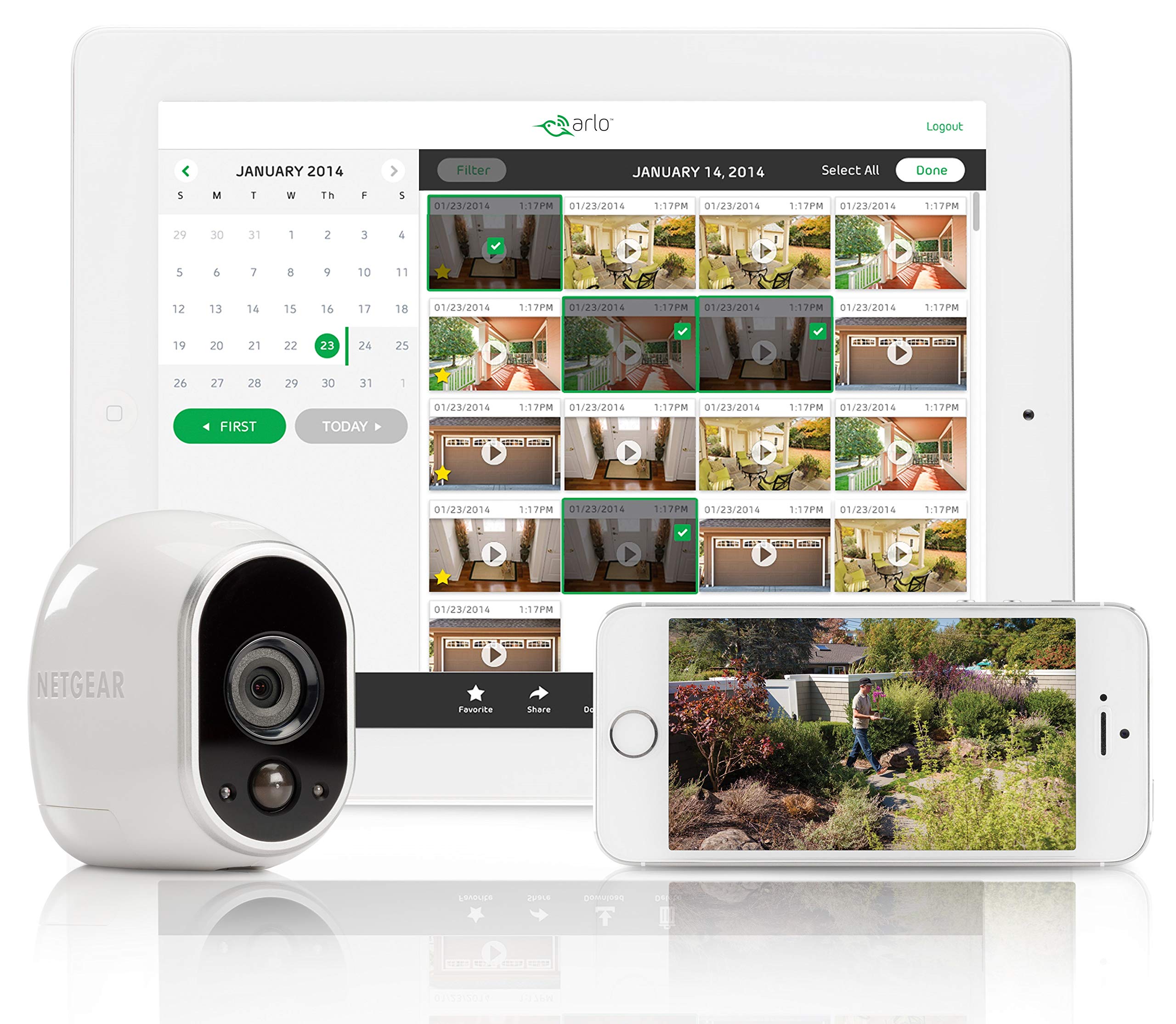 Arlo HD WLAN Überwachungskamera, 2er Set, kabellos, Innen / Aussen, Bewegungsmelder, Nachtsicht, Smart Home, CCTV, wetterfest, VMS3230, Weiß