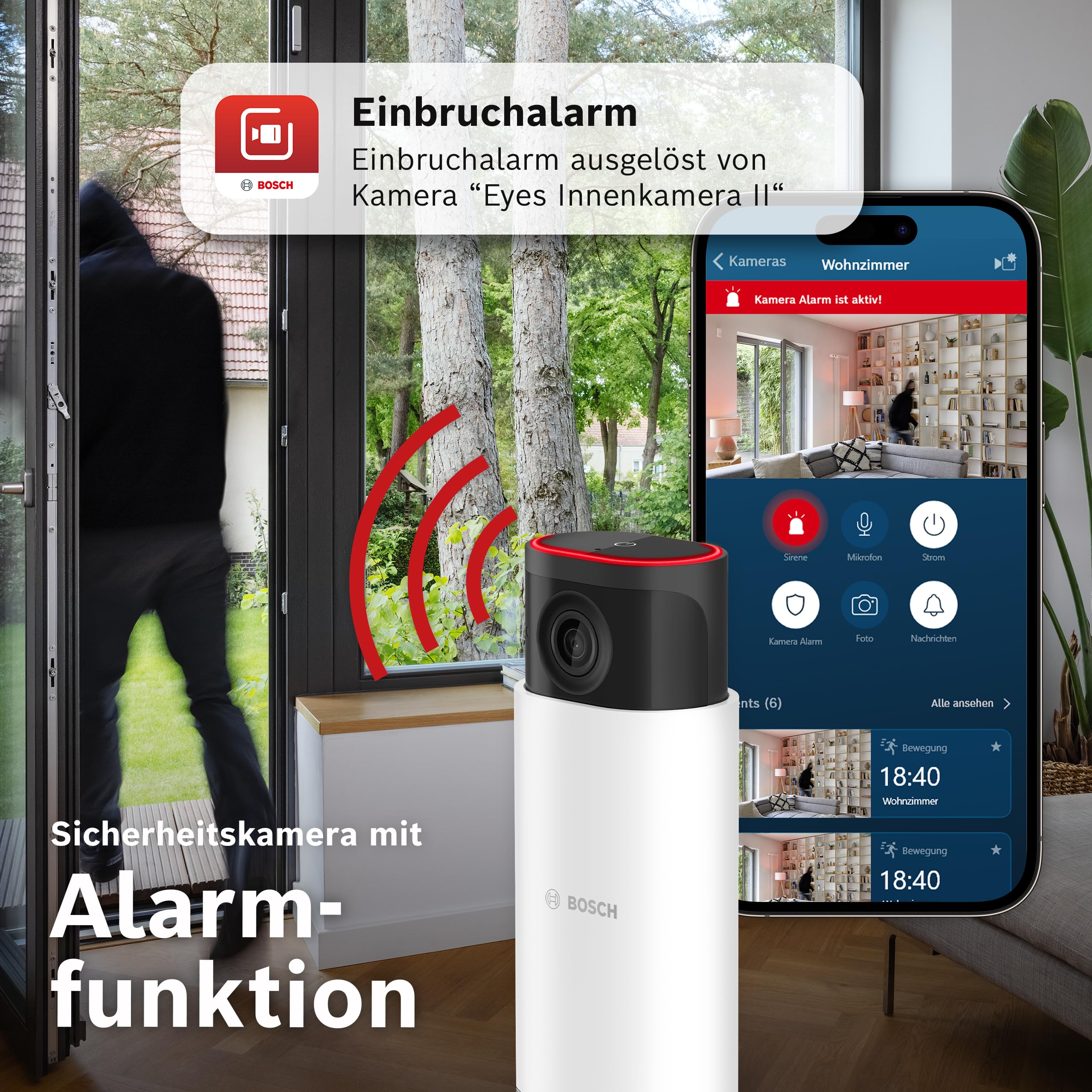 Bosch Smart Home Eyes Innenkamera II, 1080p WLAN Überwachungskamera für den Innenbereich, kompatibel mit Amazon Alexa, Nur Bewegung