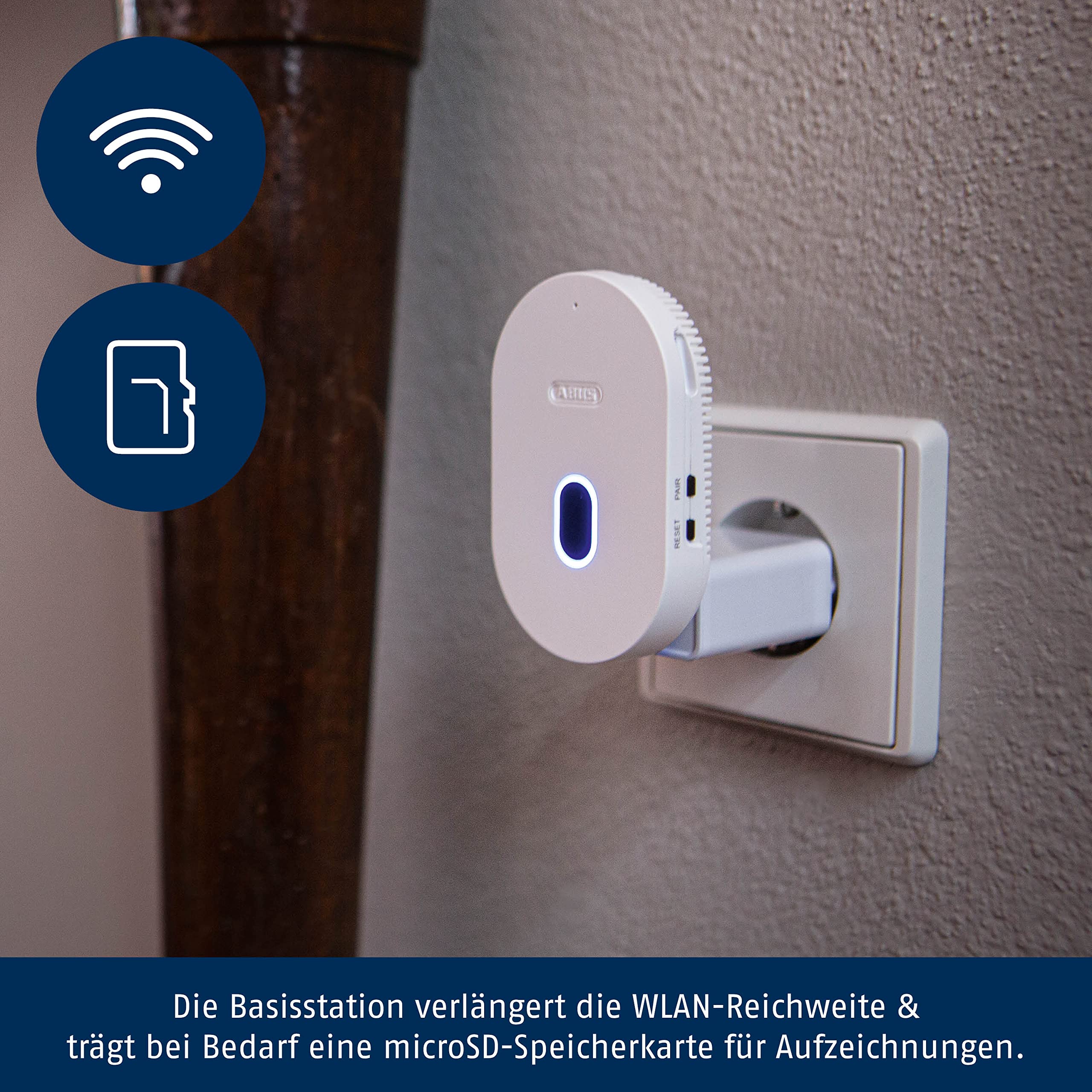 ABUS WLAN Akku Cam mit Basisstation (PPIC90000) - komplett kabellose Überwachungskamera mit Push-Nachricht bei Bewegungsalarm, Farbbildern sogar nachts sowie Zugriff per App