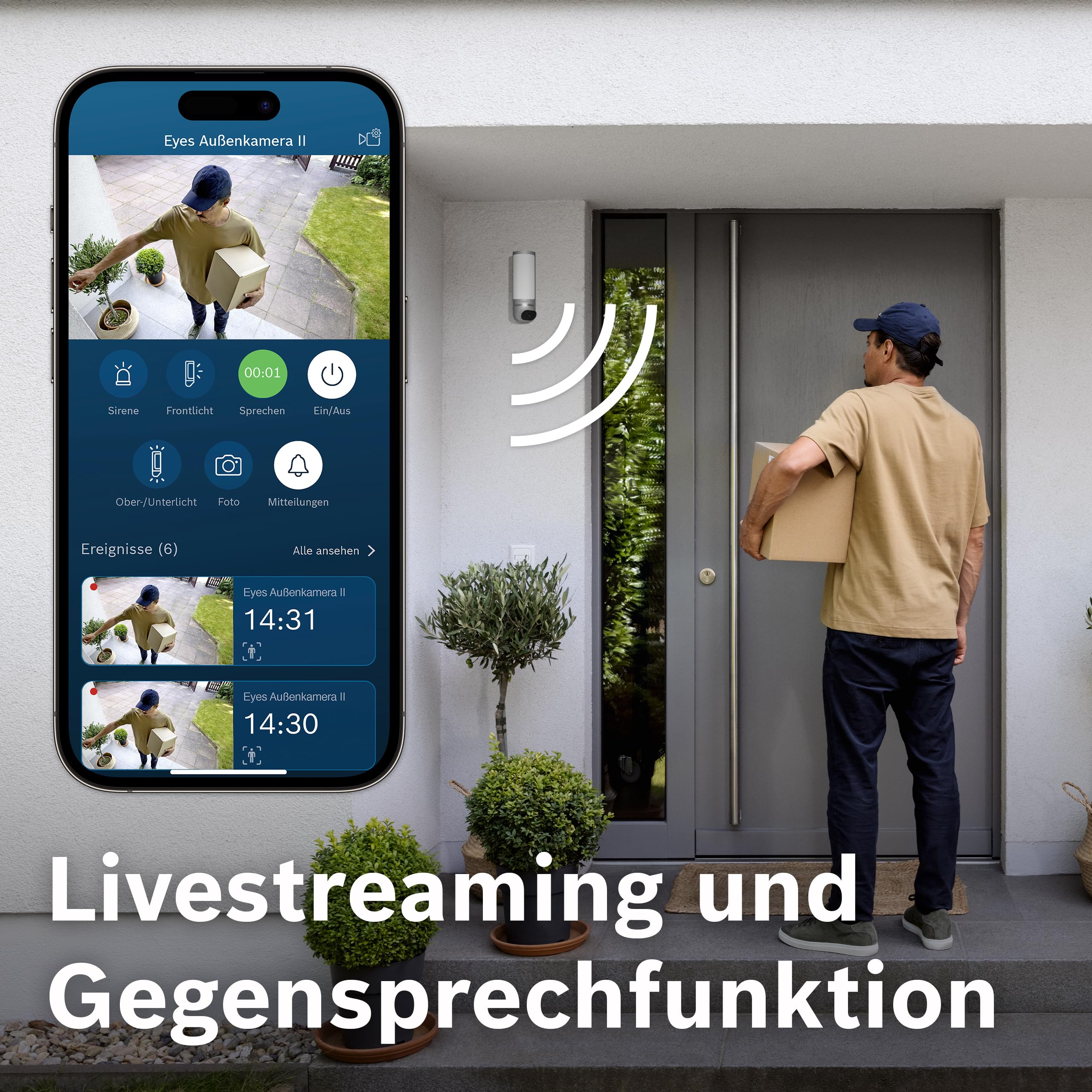 Bosch Smart Home Außenkamera II, Überwachungskamera Außen, 1080p Full-HD Auflösung mit integrierter Alarmsirene und Design-Leuchte, kompatibel mit Amazon Alexa, anthrazit – Amazon exklusiv