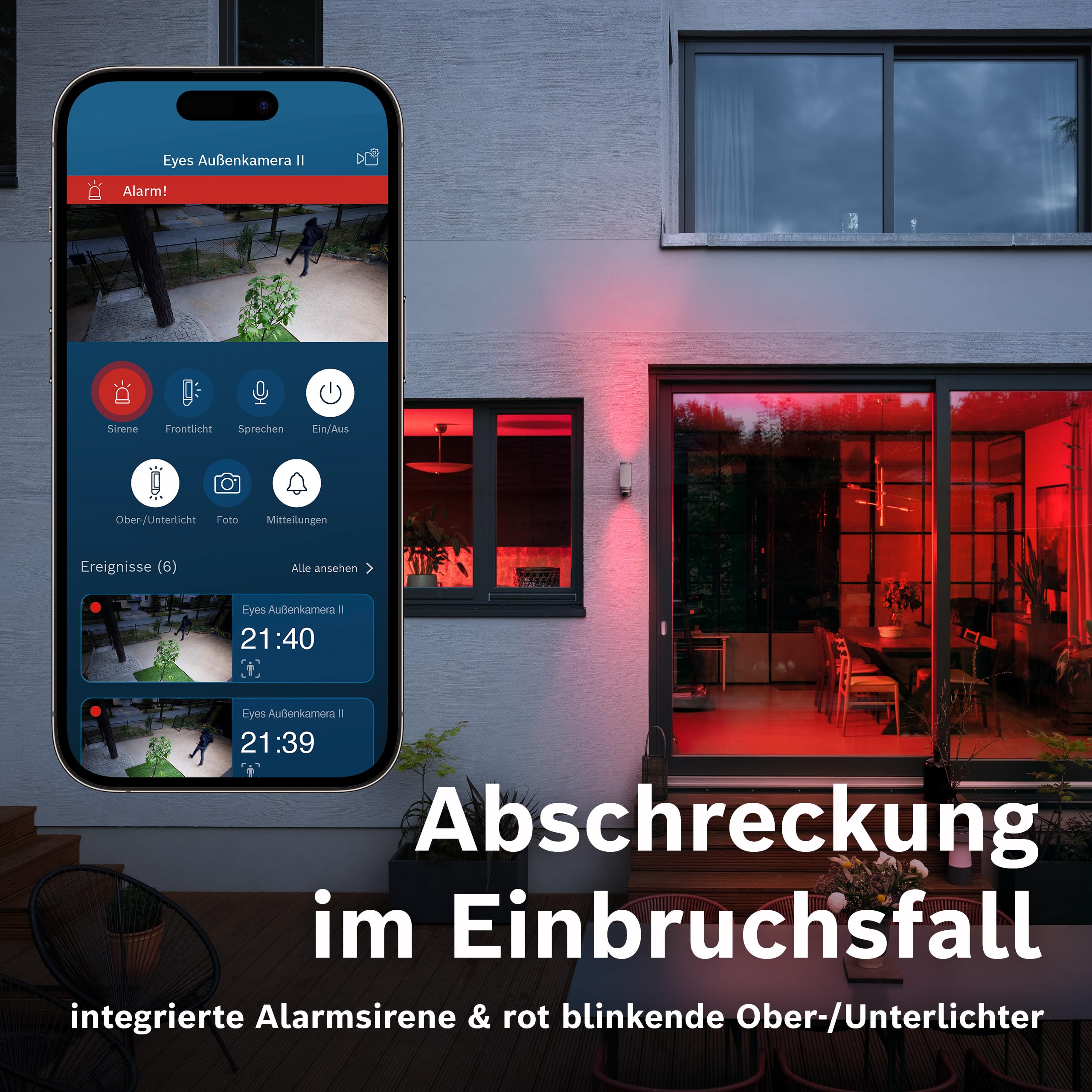 Bosch Smart Home Außenkamera II, Überwachungskamera Außen, 1080p Full-HD Auflösung mit integrierter Alarmsirene und Design-Leuchte, kompatibel mit Amazon Alexa, anthrazit – Amazon exklusiv